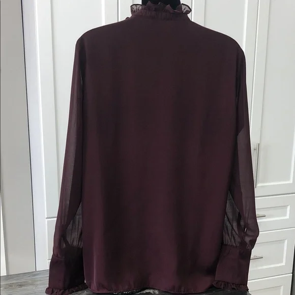 Women's Ruffle-Neck Long Sleeve Blouse – Women’s M – Rich Burgundy - Picture 6 of 13